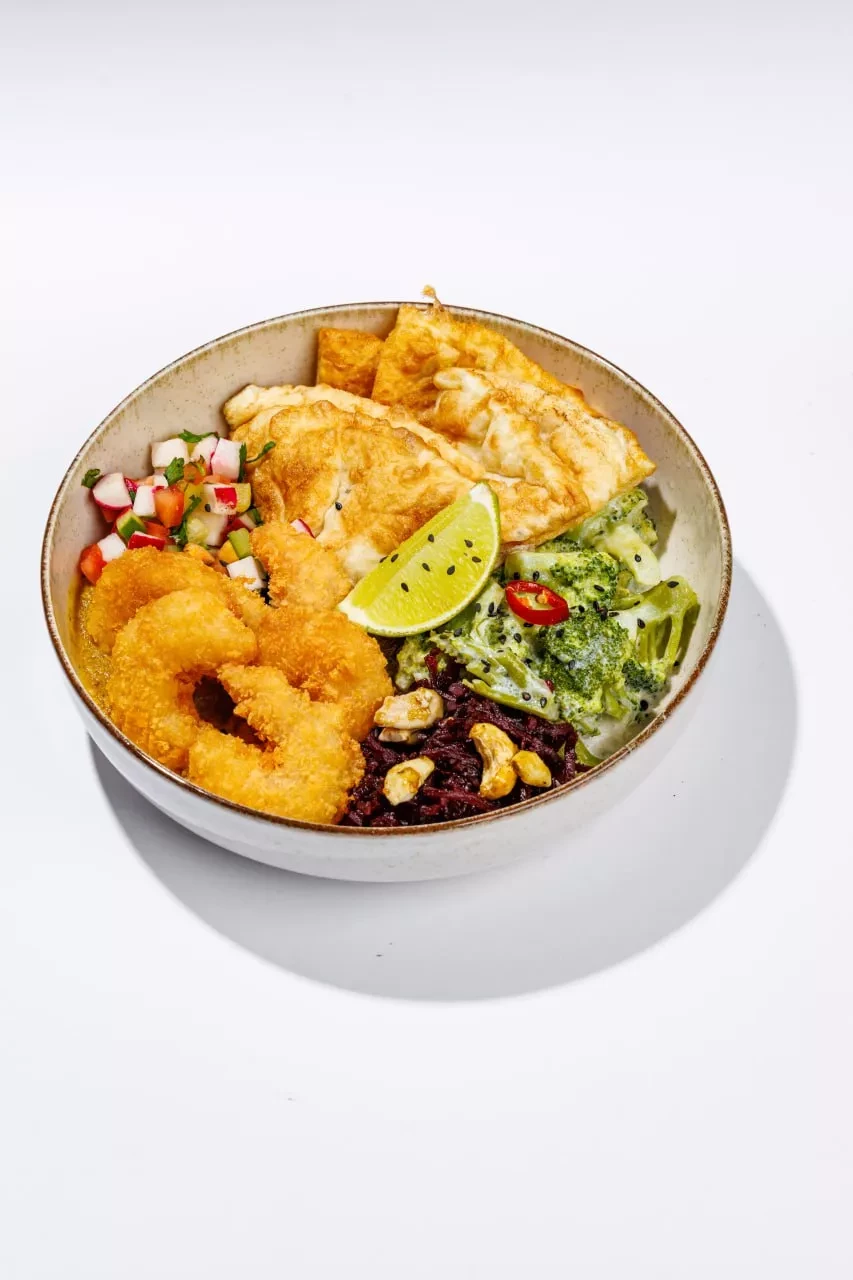 Креветки карри с брокколи